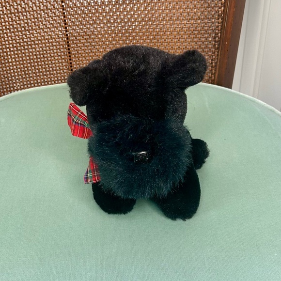 Vintage Black Stuffed Scottie Dog with Red and Green Plaid Bow - Picture 4 of 5